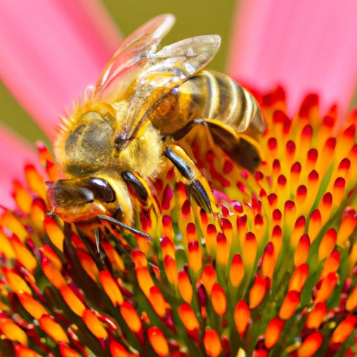 Một bức ảnh chụp cận cảnh một con ong mật (Apis mellifera) trên một bông hoa tươi sáng.