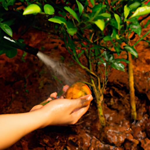 Quá trình trồng và chăm sóc cây Quất (Citrus aurantium), bao gồm chuẩn bị đất và tưới nước.